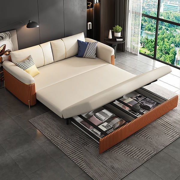 79" Full Sleeper Sofa Bed With Storage Upholstered Convertible Cotton &  Linen Beige Homary Throughout Sleeper Sofas With Storage (View 5 of 20)