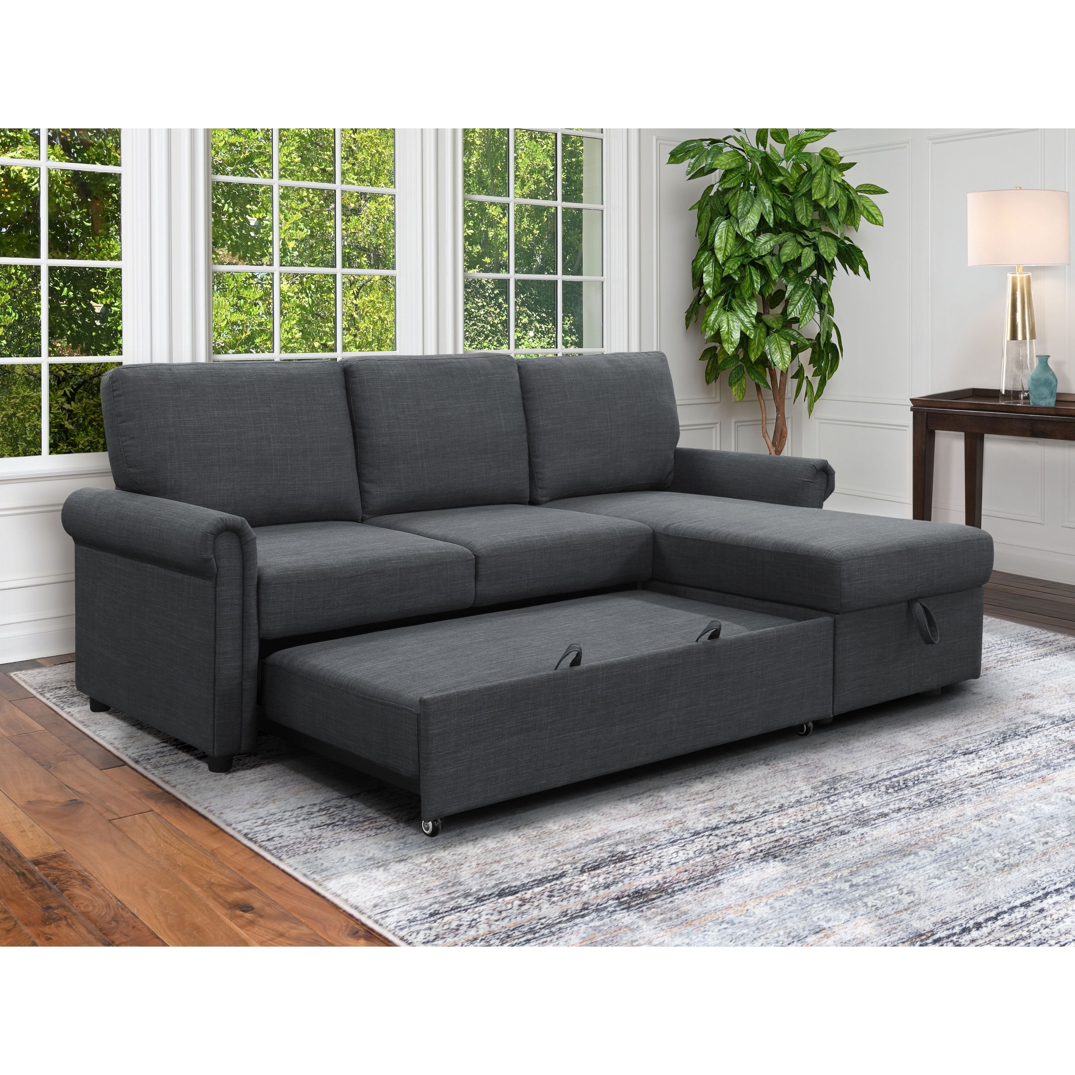 Abbyson Hamilton Reversible Fabric Sleeper Sectional With Storage – On Sale  – – 31997945 Within Sofa Sectionals With Storage (View 7 of 20)