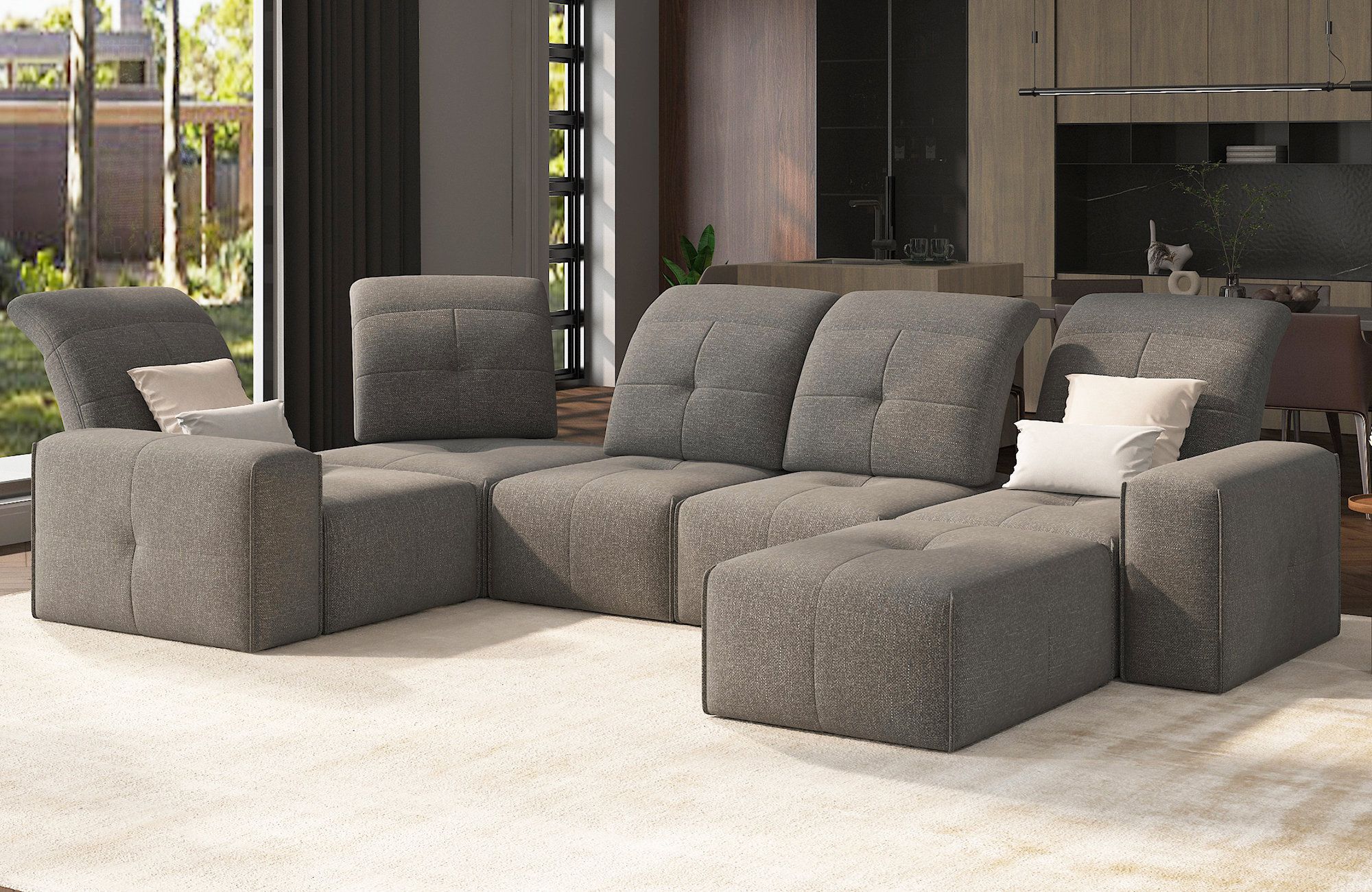 Amerlife Sectional, Modular Sofa With Recliner  6 Seats Corner Couch With  Ottoman, Adjustable Backrests And Headrests | Wayfair With Regard To 6 Seater Modular Sectional Sofas (Gallery 12 of 20)