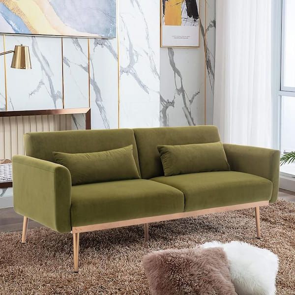 Anbazar 33 In. W Flared Arm Velvet Upholstery Modern Straight Sofa In  Green, Accent Wood Frame Loveseat Sofa With Metal Feet 02639anna G – The  Home Depot With Couches Love Seats With Wood Frame (Gallery 15 of 20)