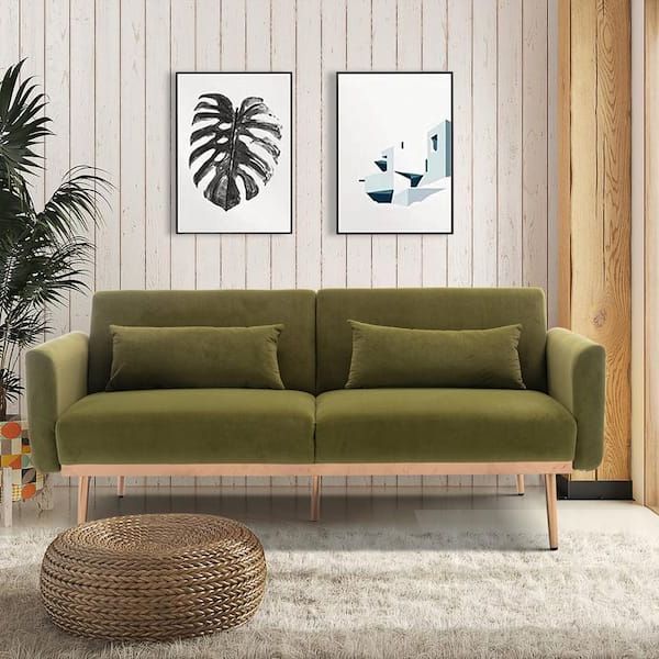 Anbazar 33 In. W Flared Arm Velvet Upholstery Modern Straight Sofa In  Green, Accent Wood Frame Loveseat Sofa With Metal Feet 02639anna G – The  Home Depot Within Couches Love Seats With Wood Frame (Gallery 12 of 20)