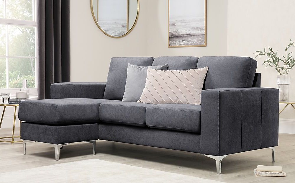 Baltimore Slate Grey Plush Fabric L Shape Corner Sofa | Furniture And Choice With Regard To L Shaped Corner Sofa Couches (View 2 of 20)