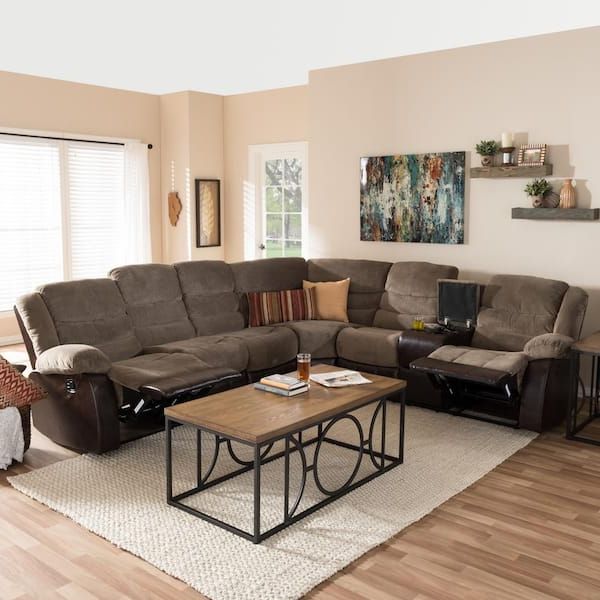 Baxton Studio Robinson 4 Piece Taupe Fabric 6 Seater L Shaped Sectional Sofa  28862 7130 Hd – The Home Depot In Studio Sectional Couches (View 11 of 20)