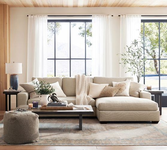Big Sur Square Arm Upholstered Sofa Double Wide Chaise Sectional | Pottery  Barn Pertaining To Sofas With Double Chaises (Gallery 16 of 20)