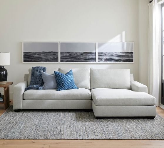 Big Sur Square Arm Upholstered Sofa Double Wide Chaise Sectional | Pottery  Barn Within Sofa Beds With Right Chaise And Pillows (View 3 of 20)