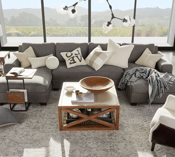 Big Sur Square Arm Upholstered U Shaped Double Chaise Sectional | Pottery  Barn Throughout Sofas With Double Chaises (Gallery 7 of 20)