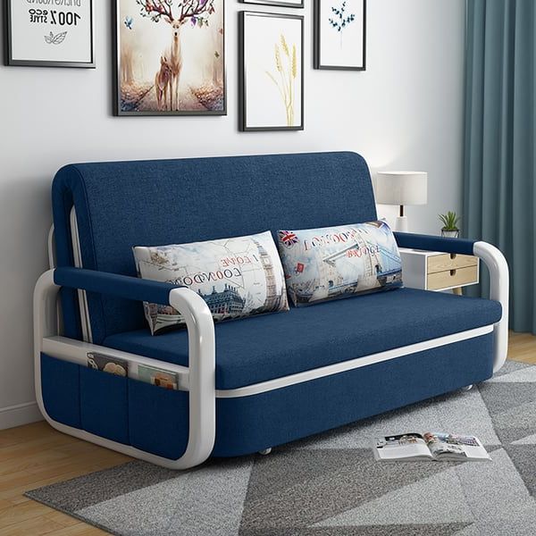 Blue Sleeper Sofa Bed Loveseat Cotton & Linen Upholstered With Solid Wood  Frame Homary In Couches Love Seats With Wood Frame (Gallery 14 of 20)