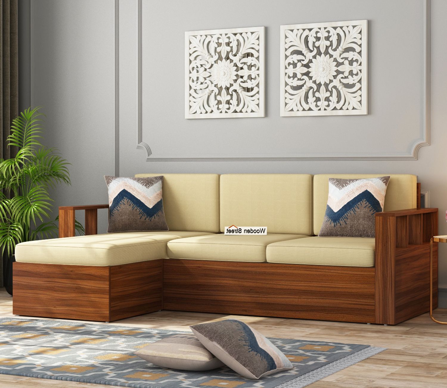 Buy Candice L Shape Multifunctional Corner Sofa (exotic Teak Finish) Online  In India At Best Price – Modern Wooden Sofa Sets – Sofa Sets – Living Room  Furniture – Furniture – Wooden Street Product Inside L Shaped Corner Sofa Couches (View 18 of 20)