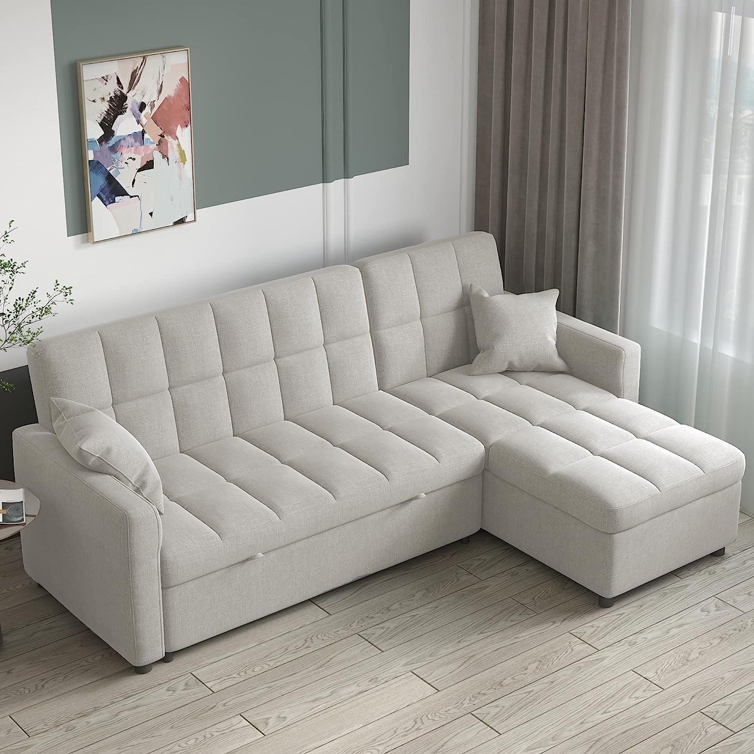Buy Mgh Reversible Sectional Sofa Sleeper, 82'' Wide Sectional Sofa Couch,  Pull Out Sofa Bed L Shape Sectional Storage Chaise For Living Room  Apartment Grey Online At Lowest Price In Ubuy India (View 14 of 20)
