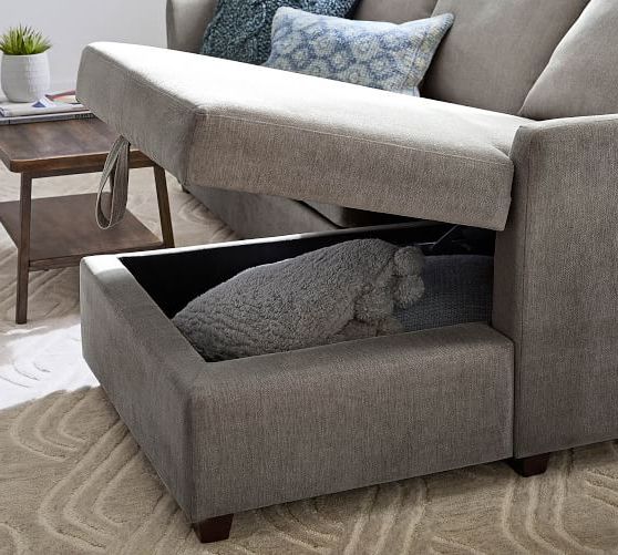 Celeste Upholstered Trundle Sleeper Sofa With Chaise Sectional | Pottery  Barn Regarding Sofa Beds With Right Chaise And Pillows (Gallery 17 of 20)
