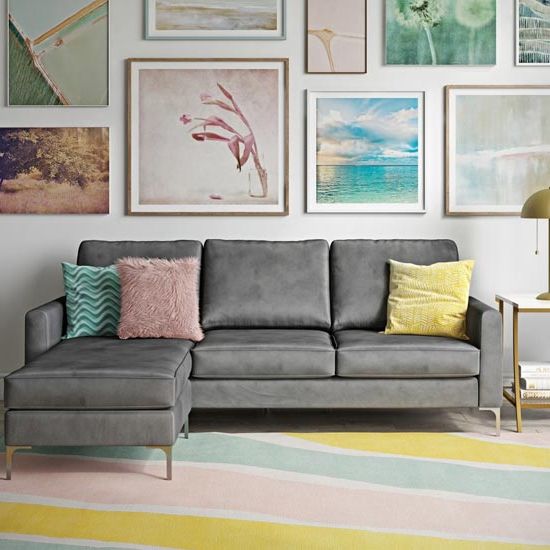 Chapmen Velvet Corner Sofa With Chrome Legs In Grey | Furniture In Fashion Throughout Chrome Metal Legs Sofas (View 7 of 20)