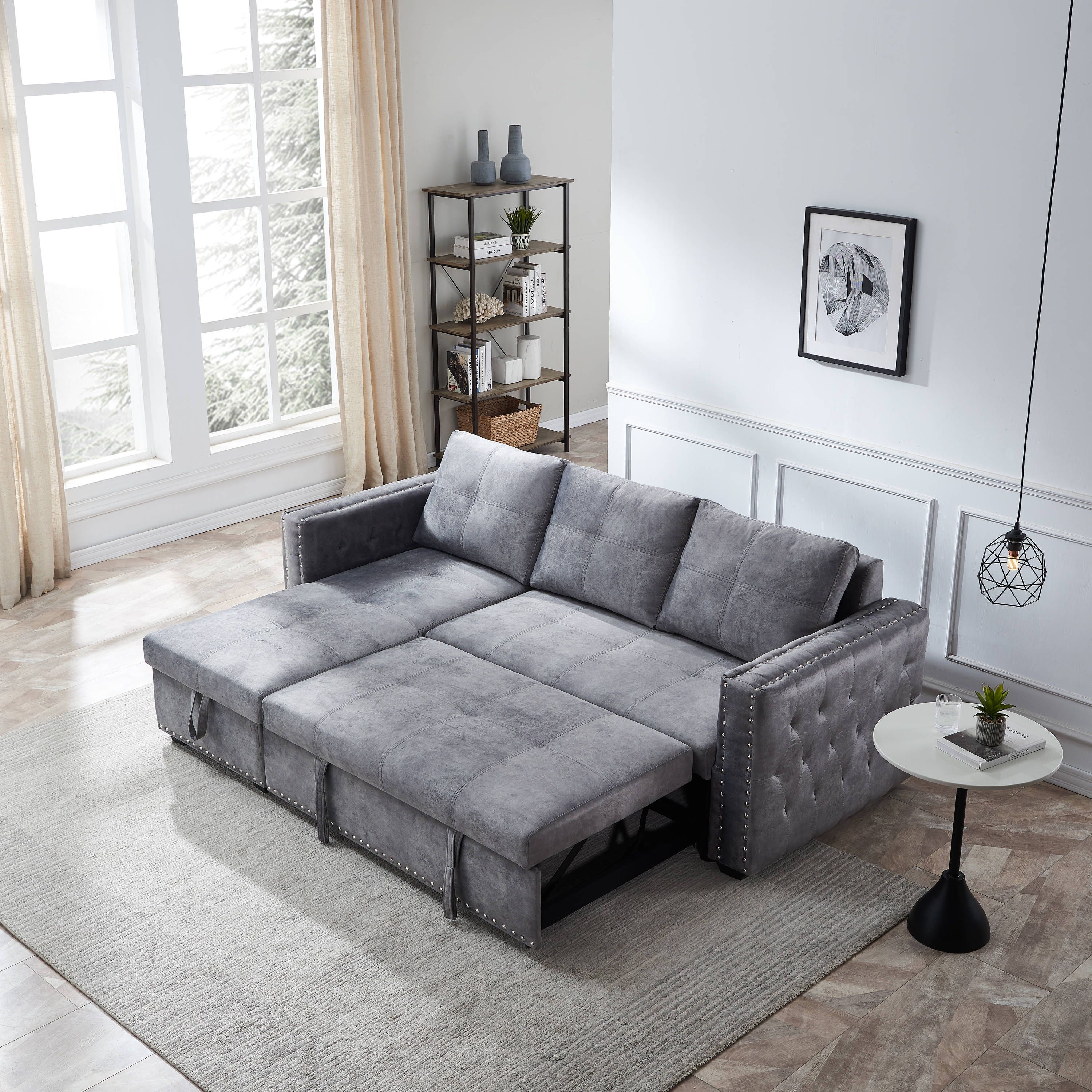 Clihome Sofa With Pulled Out Bed Modern Gray Polyester/blend Sleeper In The  Couches, Sofas & Loveseats Department At Lowes With Regard To Pull Out Couch Beds (Gallery 1 of 20)