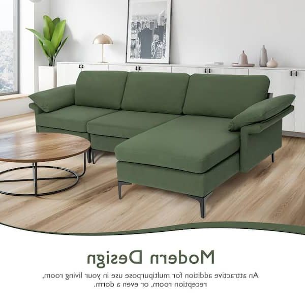 Costway 100.5 In. W Square Arm 3 Piece Polyester Modular Modern 3 Seat Sofa  Couch With Reversible Chaise And 2 Usb Ports Green  Hv10301gn A+hv10301gn B+hv10301us Gn D – The Home Depot With 3 Seat L Shape Sofa Couches With 2 Usb Ports (Gallery 2 of 20)
