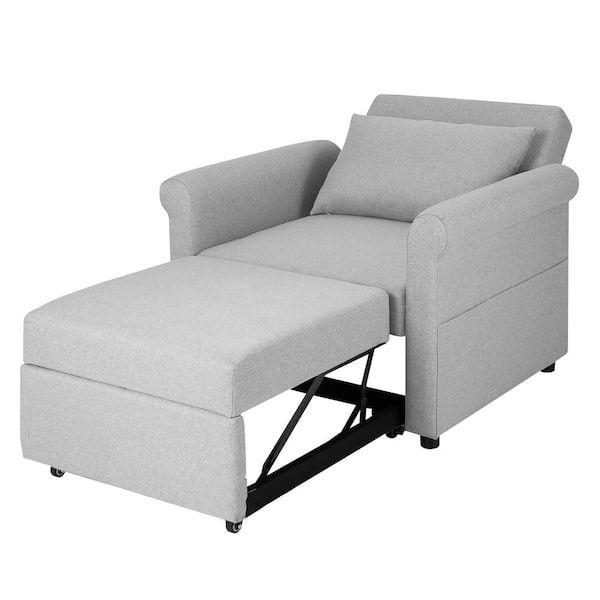 Costway 38 In. Grey Farbic Convertible Twin Size Sofa Bed 3 In 1 Pull Out  Sofa Chair Adjustable Reclining Chair Hv10204gr – The Home Depot Regarding Pull Out Couch Beds (Gallery 18 of 20)