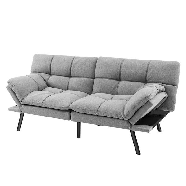 Costway Convertible Futon Sofa Bed Memory Foam Couch Sleeper With Adjustable  Armrest Grey Hv10326gr – The Home Depot With Adjustable Armrest Sofa Couches (View 6 of 20)