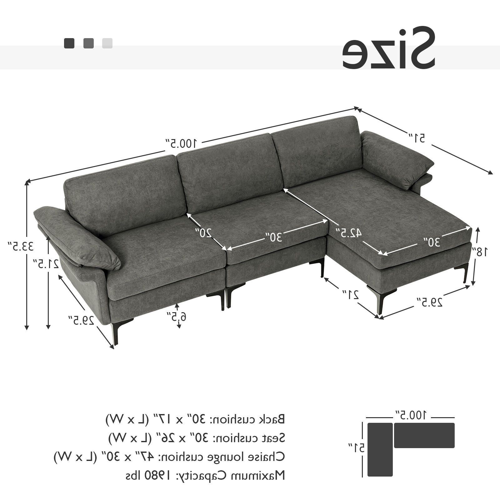 Costway Modern Modular L Shaped Sectional Sofa W/ Reversible Chaise & 2 Usb  Ports Grey – Aliexpress Regarding 3 Seat L Shape Sofa Couches With 2 Usb Ports (View 10 of 20)