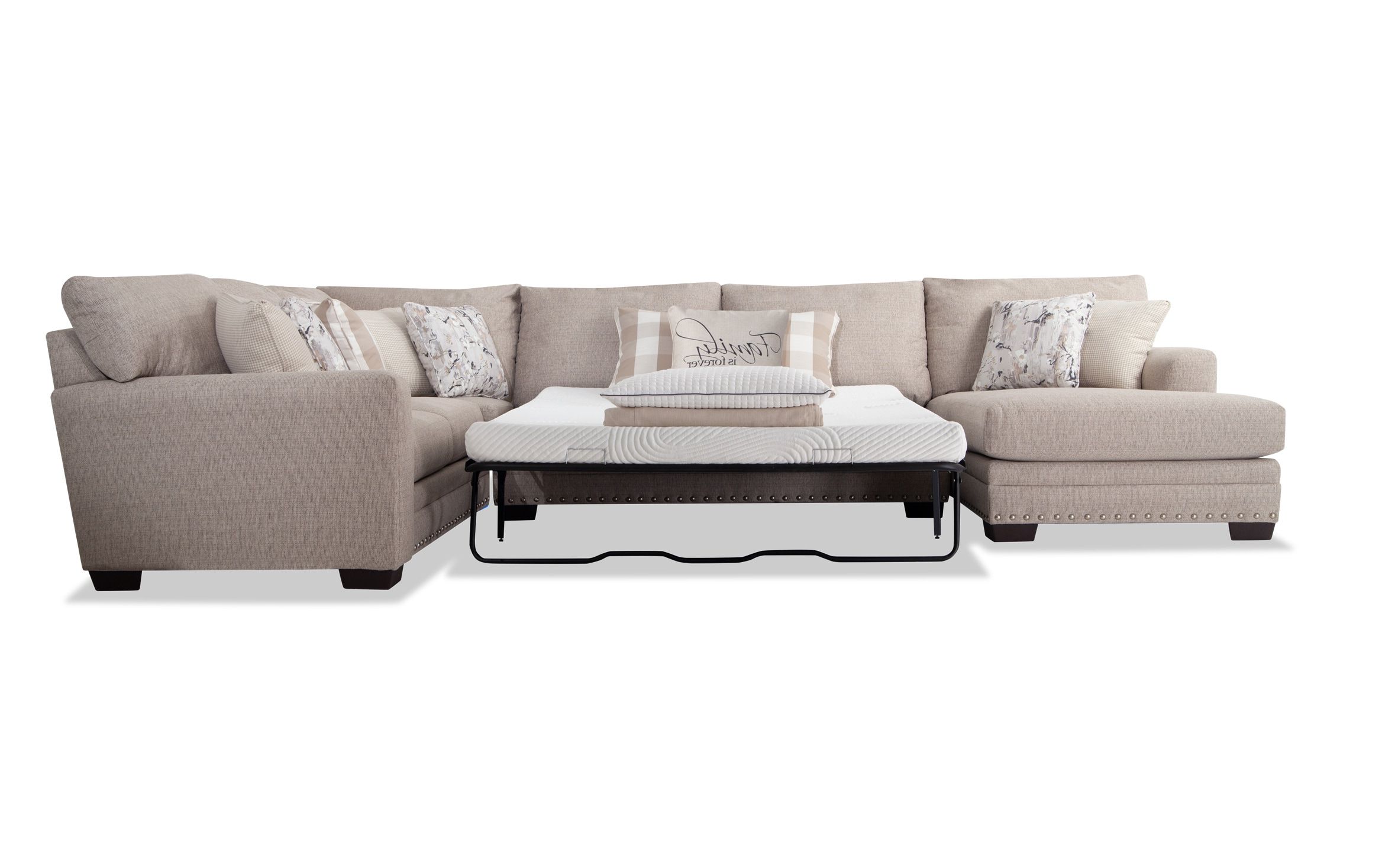 Cottage Chic Beige 4 Piece Right Arm Facing Bob O Pedic Queen Sleeper  Sectional | Bob's Discount Furniture With Regard To Left Or Right Facing Sleeper Sectional Sofas (View 12 of 20)