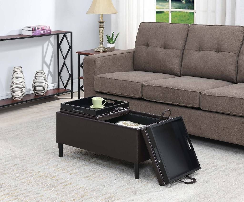Designs4comfort Magnolia Storage Ottoman With Trays – Convenience Concepts  143042es In Sofa Set With Storage Tray Ottoman (View 11 of 20)