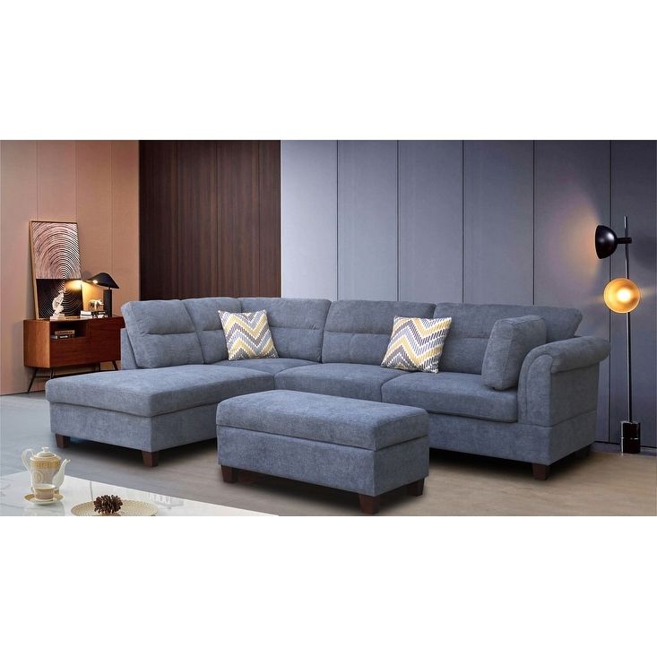 Diego Fabric Sectional Sofa With Right Facing Chaise, Storage Ottoman, And  2 Accent Pillows – On Sale – – 36408501 With Regard To Sofa Beds With Right Chaise And Pillows (View 4 of 20)