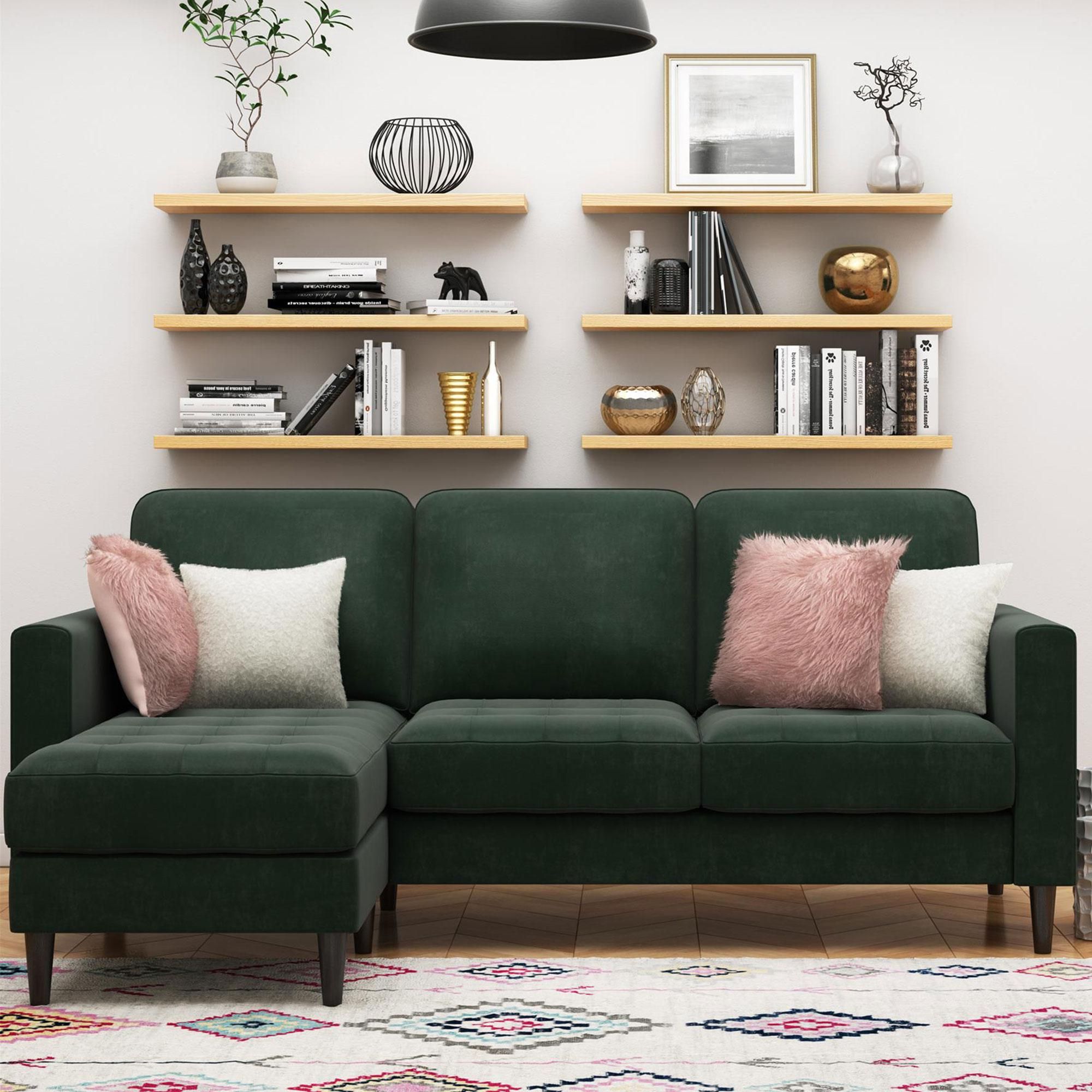Dorel Asia Strummer 2 Piece Reversible Sectional Sofa With Chaise In Green  Velvet | Nfm Regarding Reversible Sectional Sofas (View 17 of 20)
