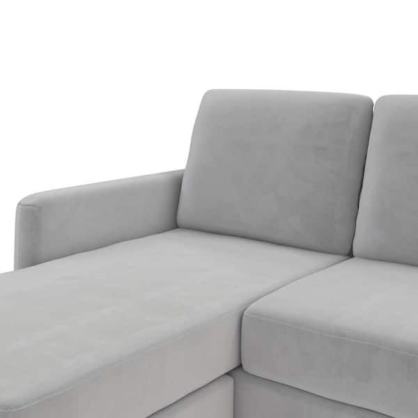 Dorel Living Lauriana 81 In. Straight Arm 1 Piece Velvet L Shaped Pillowback  Sectional Sofa In Light Gray De21738 – The Home Depot Pertaining To Pillowback Sofa Sectionals (Gallery 20 of 20)