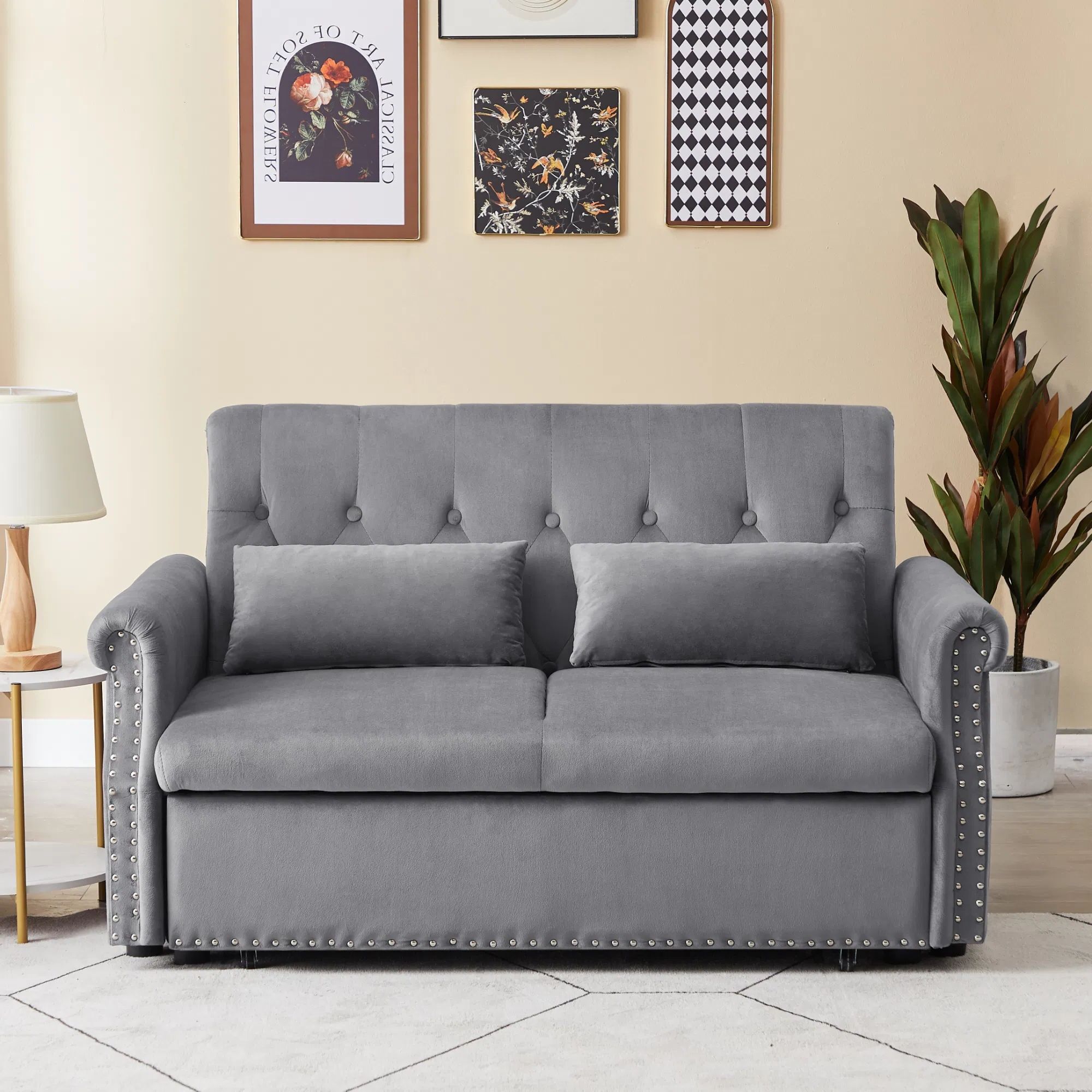 Dropship Artemax 55'' Modern Shiny Velvet Convertible Loveseat Sleeper Sofa  Couch W/ 2 Lumbar Pillows, Adjustable Pull Out Bed And Removable Armrest  For Nursery, Living Room, Apartment, Home Office To Sell Online At Within Adjustable Armrest Sofa Couches (Gallery 19 of 20)
