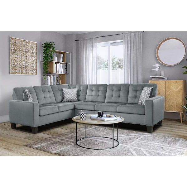 Everglade Home Boykin 107 In. W Microfiber Upholstery 2 Piece Reversible  Sectional Sofa In Gray Lx 9957gy Sc – The Home Depot Within Reversible Sectional Sofas (Gallery 13 of 20)