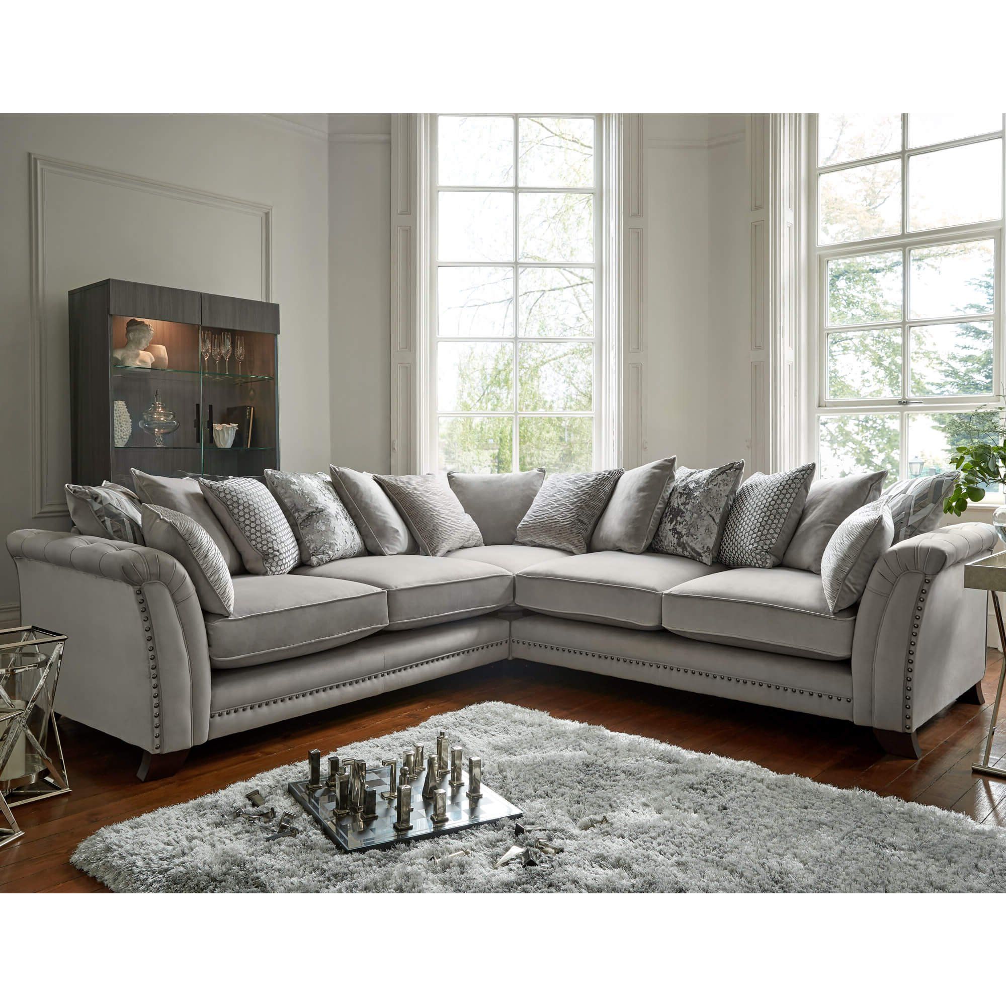 Fairfield Silver Velvet Pillow Back Sofa Collection With Pillowback Sofa Sectionals (Gallery 9 of 20)