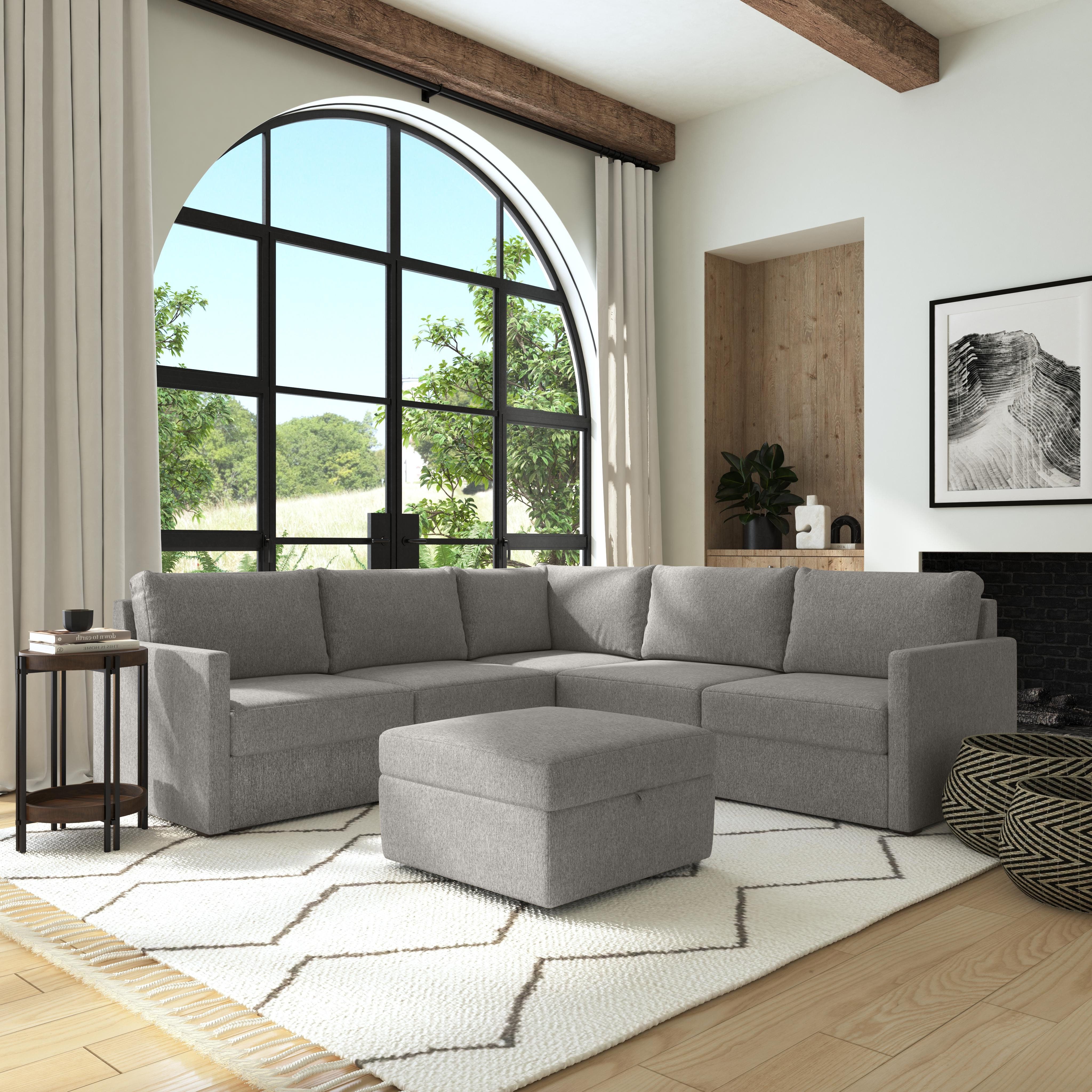 Flexsteel Flex 5 – Piece Upholstered Modular Sectional And Storage Ottoman  | Wayfair Throughout Upholstered Modular Couches With Storage (View 5 of 20)