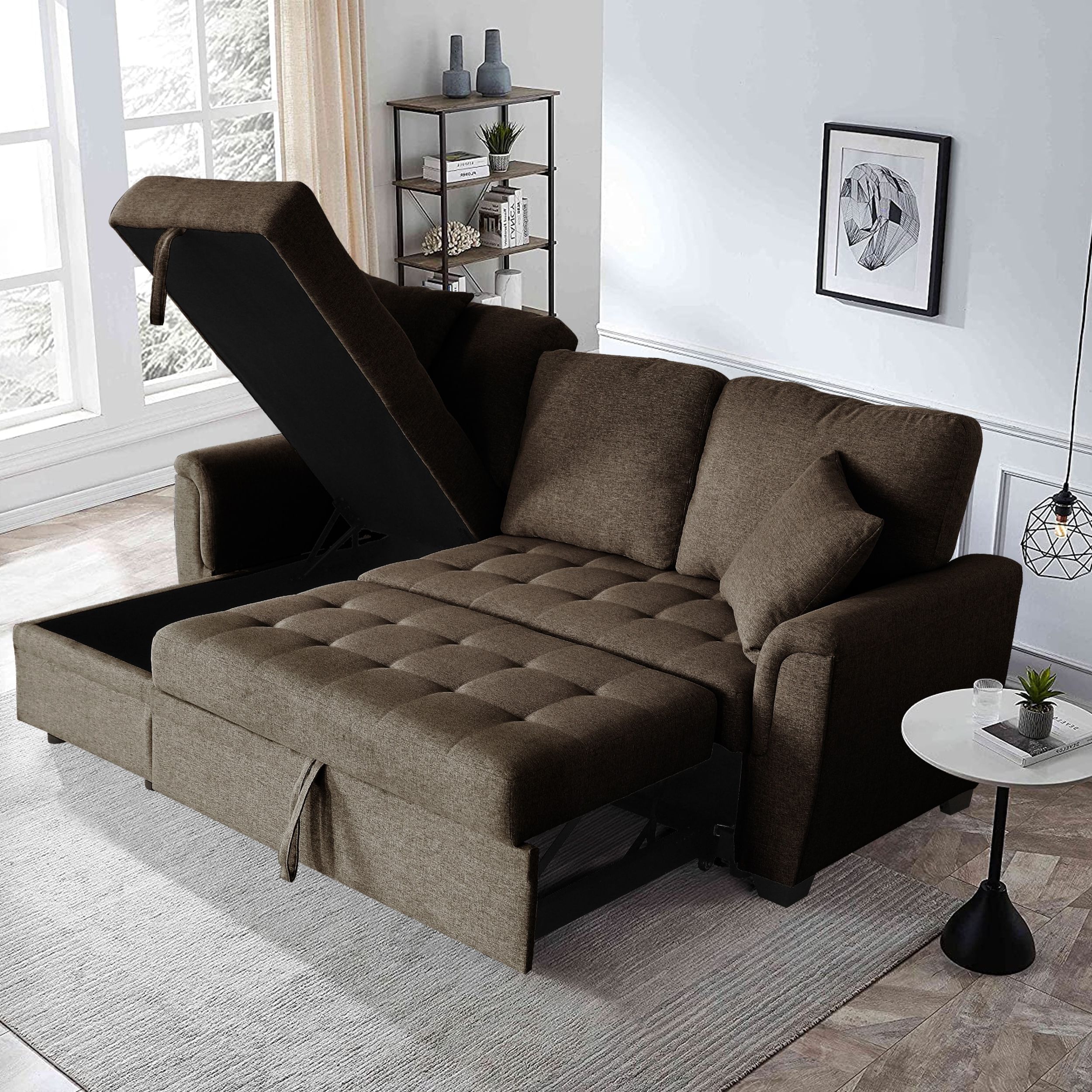 Full Size Sofa Bed Polyester Sectional Sofa Reversible Chaise With Pull Out  Sleeper – – 36797638 Inside Reversible Pull Out Sofa Couches (View 6 of 20)