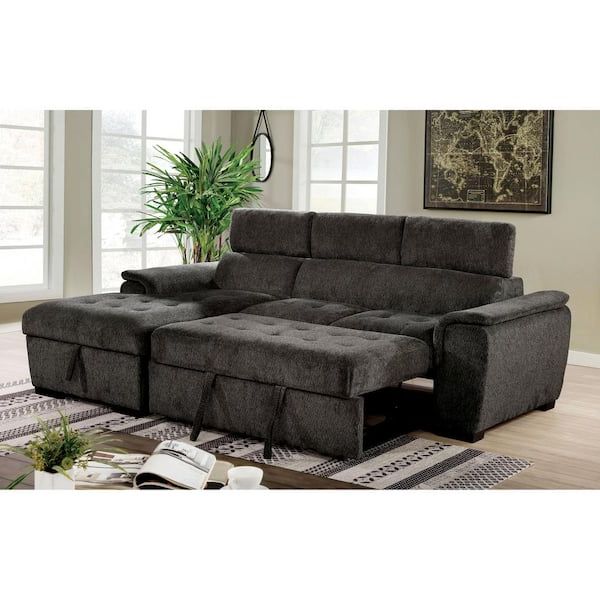 Furniture Of America Kivin 96 In. W 2 Piece Dark Gray Chenille Right Facing  Sectional Sofa With Pull Out Sleeper Idf 6514dg Sec – The Home Depot Intended For Left Or Right Facing Sleeper Sectional Sofas (Gallery 16 of 20)