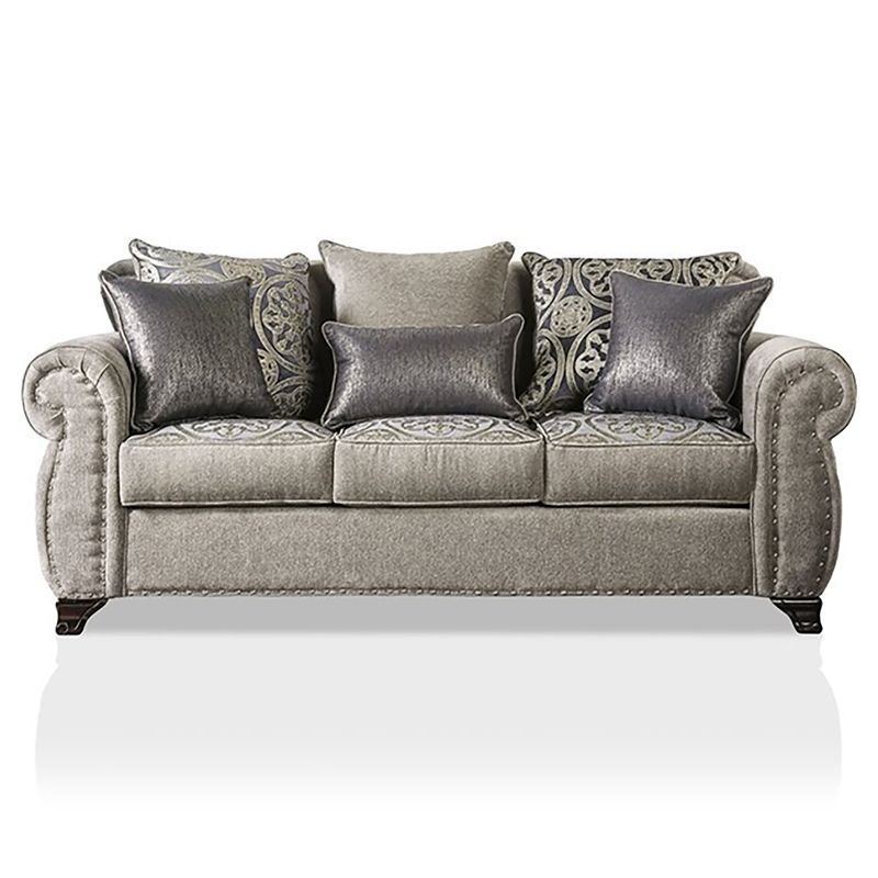 Furniture Of America Nevadan Fabric Nailhead Trim Sofa In Gray |  Bushfurniturecollection Pertaining To Sofas With Nailhead Trim (View 7 of 20)
