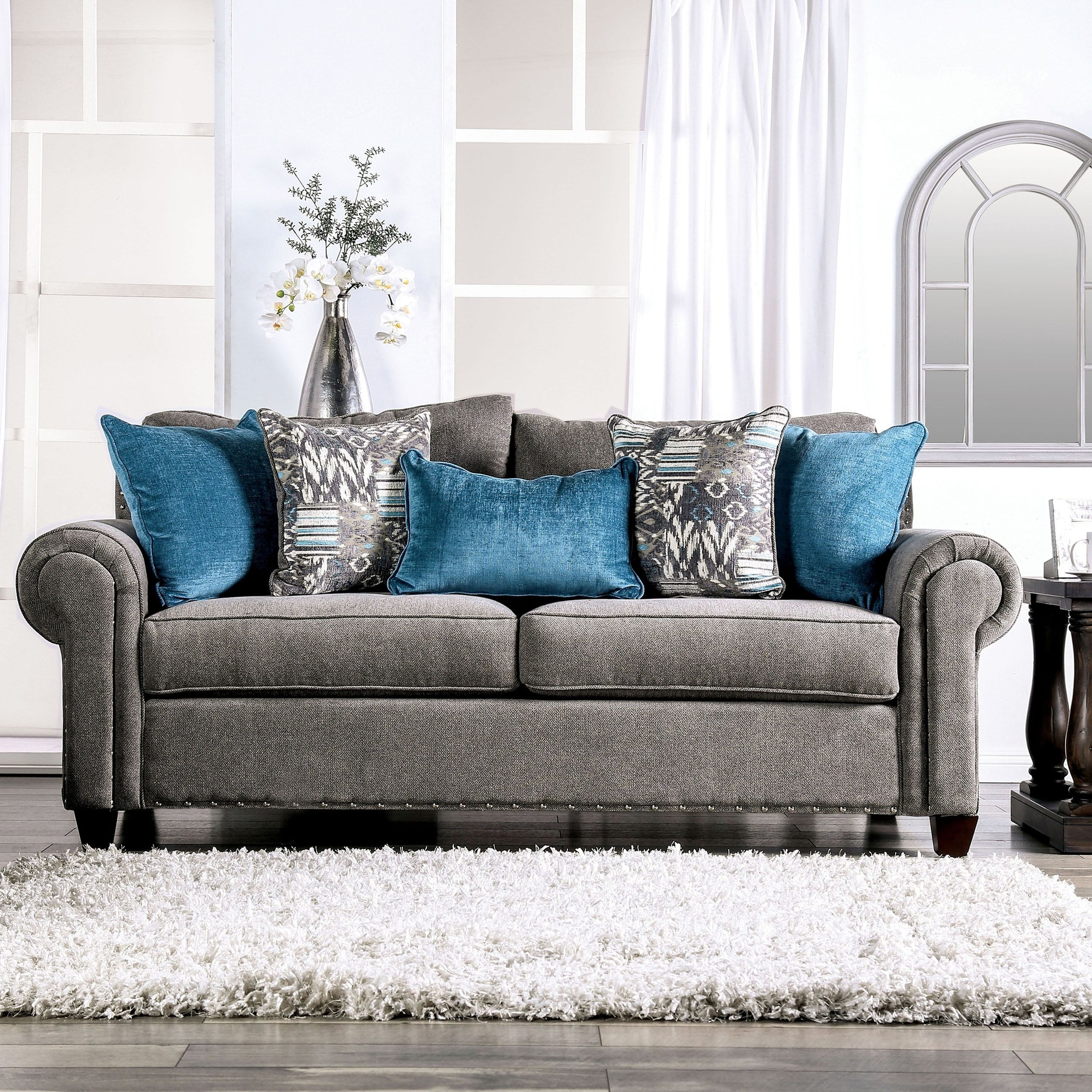 Furniture Of America Telavi Grey Upholstered Sofa With Nailhead Trim – On  Sale – – 27539790 For Sofas With Nailhead Trim (Gallery 2 of 20)