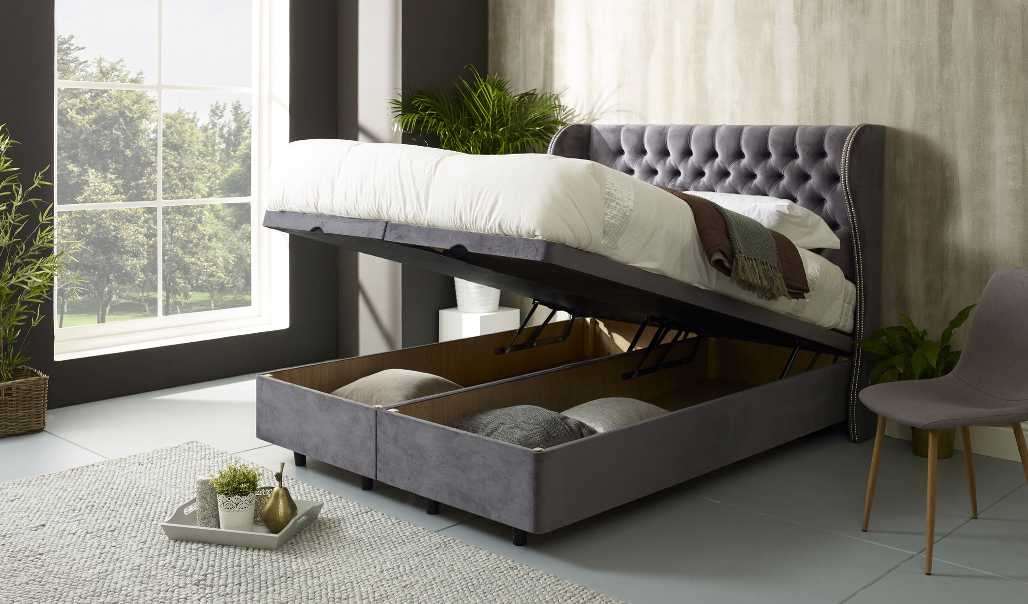 Giovana Wing Floating Ottoman Bed Frame With Studs – Bedworld Within Floating Ottomans (Gallery 16 of 20)