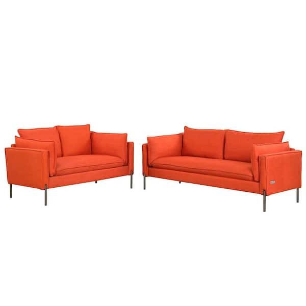 Harper & Bright Designs Modern 2 Piece Straight Linen Fabric Top Orange Sofa  Set (2 Plus 3 Seat) Cj530aag – The Home Depot Intended For Modern Linen Fabric Sofa Sets (View 9 of 20)