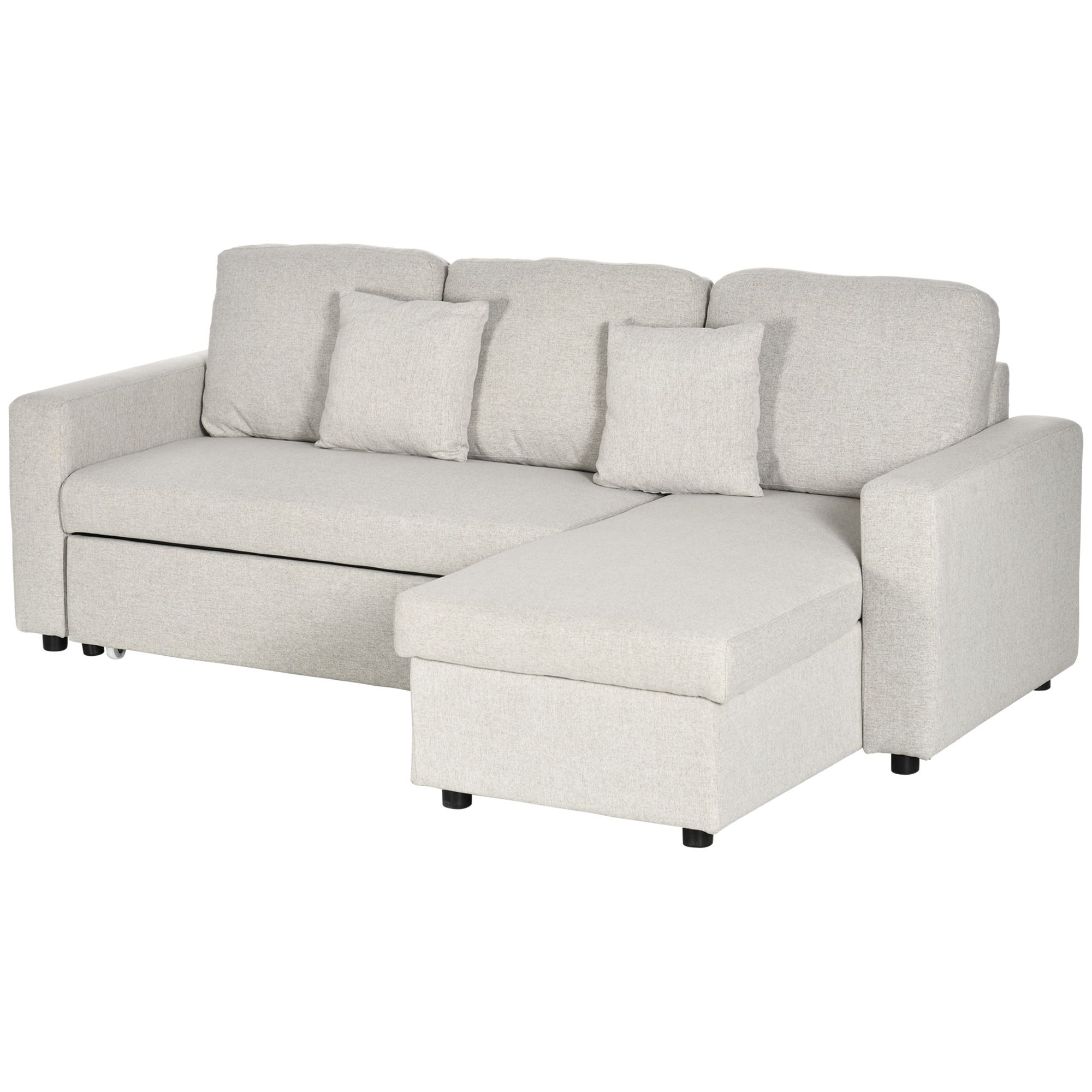 Homcom Sectional Sleeper Sofa, Linen Fabric L Shaped Couch With Pull Out  Bed, Reversible Storage Chaise For Living Room, Apartment, 3 Seat, Cream  White | Aosom Regarding Chaise 3 Seat L Shaped Sleeper Sofas (View 18 of 20)