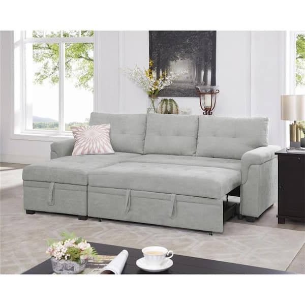 Homestock 78 In W Gray, Reversible Velvet Sleeper Sectional Sofa Storage  Chaise Pull Out Convertible Sofa 18779hdn – The Home Depot For Sectional Sofa With Storage (Gallery 8 of 20)