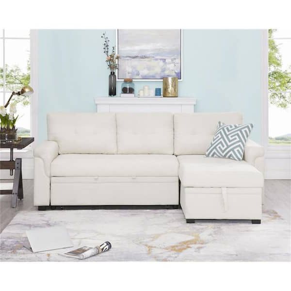 Homestock White, Reversible Air Leather Sleeper Sectional Sofa Storage  Chaise 99323 – The Home Depot Pertaining To Sectional Sofa With Storage (View 15 of 20)