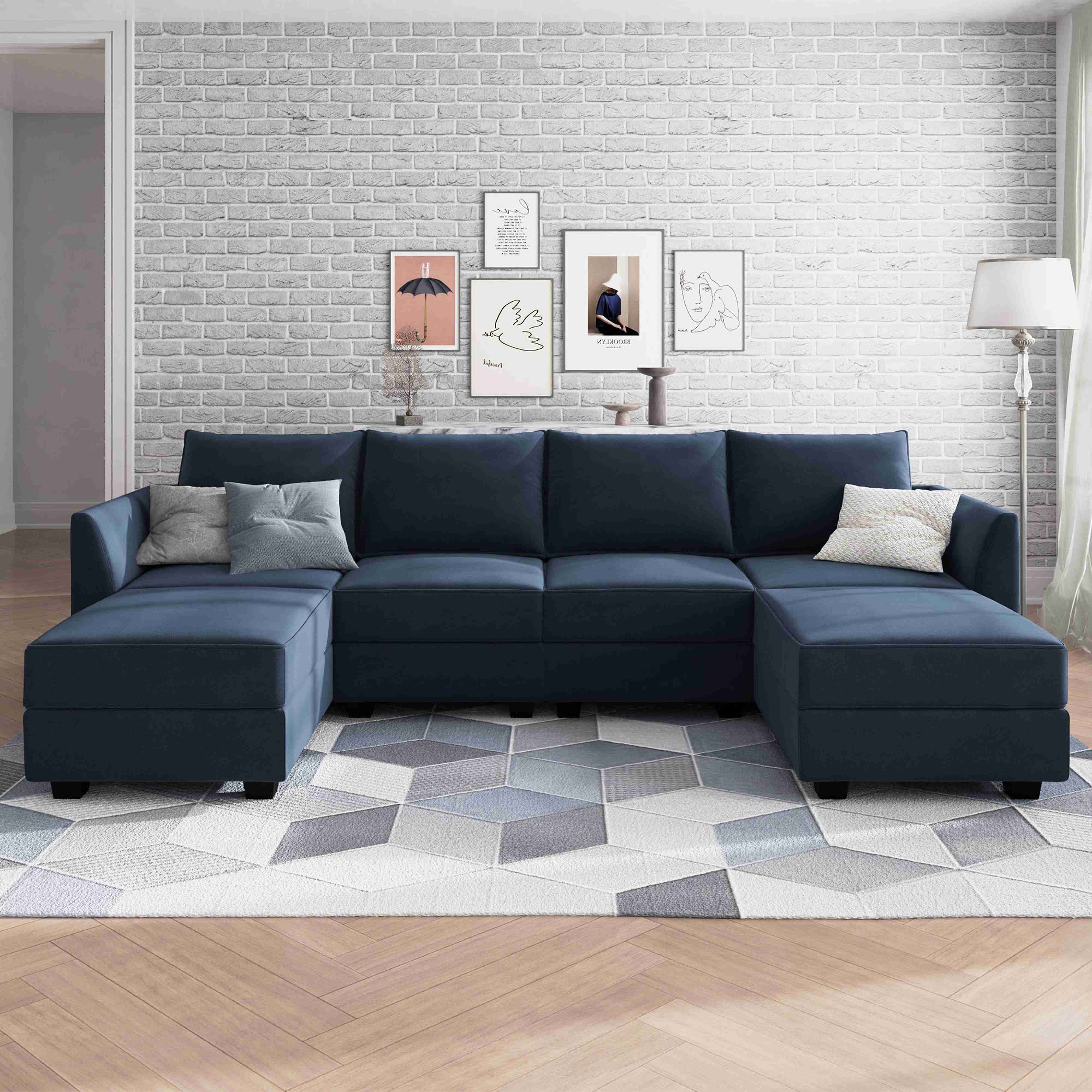 Honbay Velvet Upholstered Modular Sectional Sleeper Sofa With Storage  Ottomans, Free Combination Sofa For Living Room, Navy Blue – Walmart In Upholstered Modular Couches With Storage (View 17 of 20)