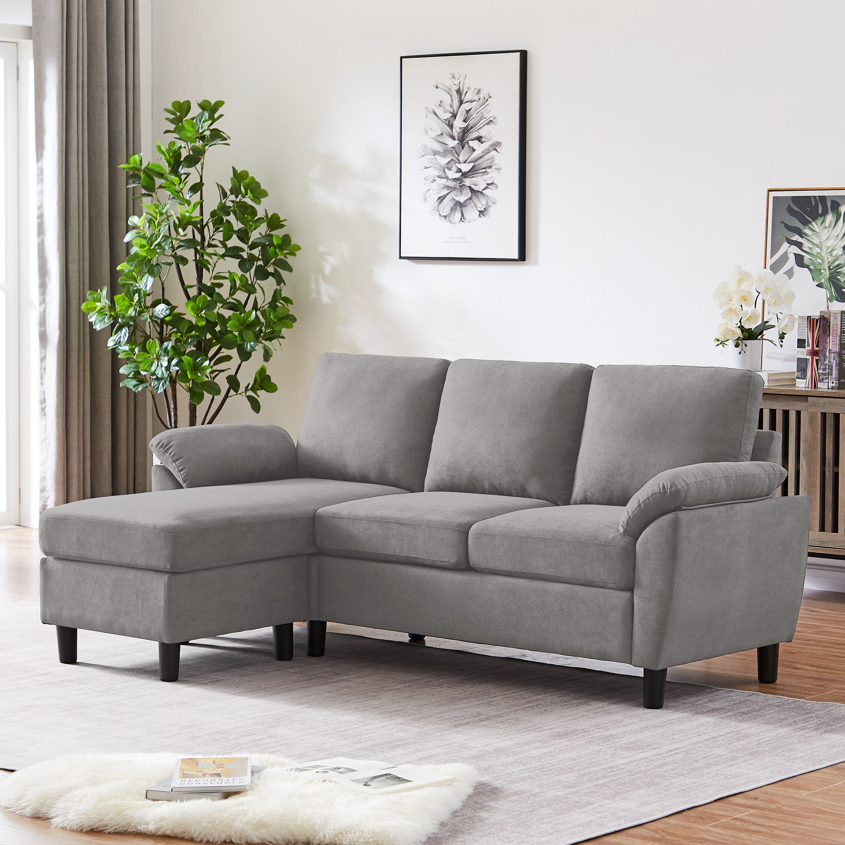 Jarenie Modern Fabric L Shapped Sofa Sectional Couches For Living Room Convertible  Sofa With Matching Chaise For Office, Apartment, Studio – Walmart Regarding Convertible Sofa With Matching Chaise (Gallery 3 of 20)
