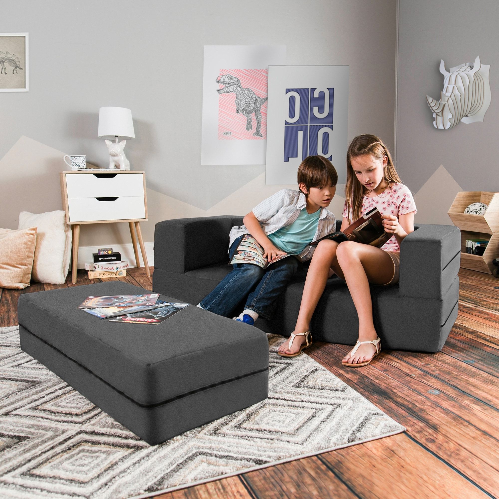 Jaxx Big Kids Convertible Sleeper Sofa & Ottoman Set – On Sale – – 16604749 Within Oversized Sleeper Sofa Couch Beds (Gallery 11 of 20)
