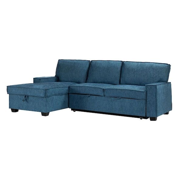 Jayden Creation Zavier 2 Pieces Indigo 89 In. Polyester 3 Seats Pull Out Sleeper  Right Facing Sectionals In Blue Family Sfws0077 Indigo – The Home Depot Throughout Left Or Right Facing Sleeper Sectional Sofas (Gallery 13 of 20)