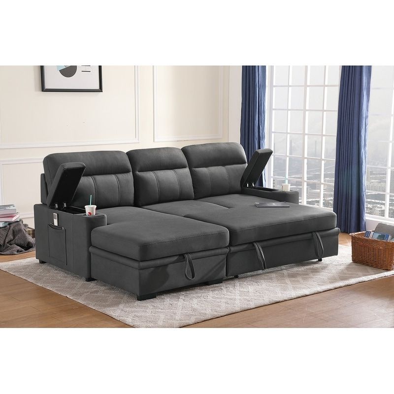Kaden Fabric Sleeper Sectional Sofa With Storage Chaise And Arms – On Sale  – – 31610302 Regarding Sectional Sofa With Storage (Gallery 13 of 20)