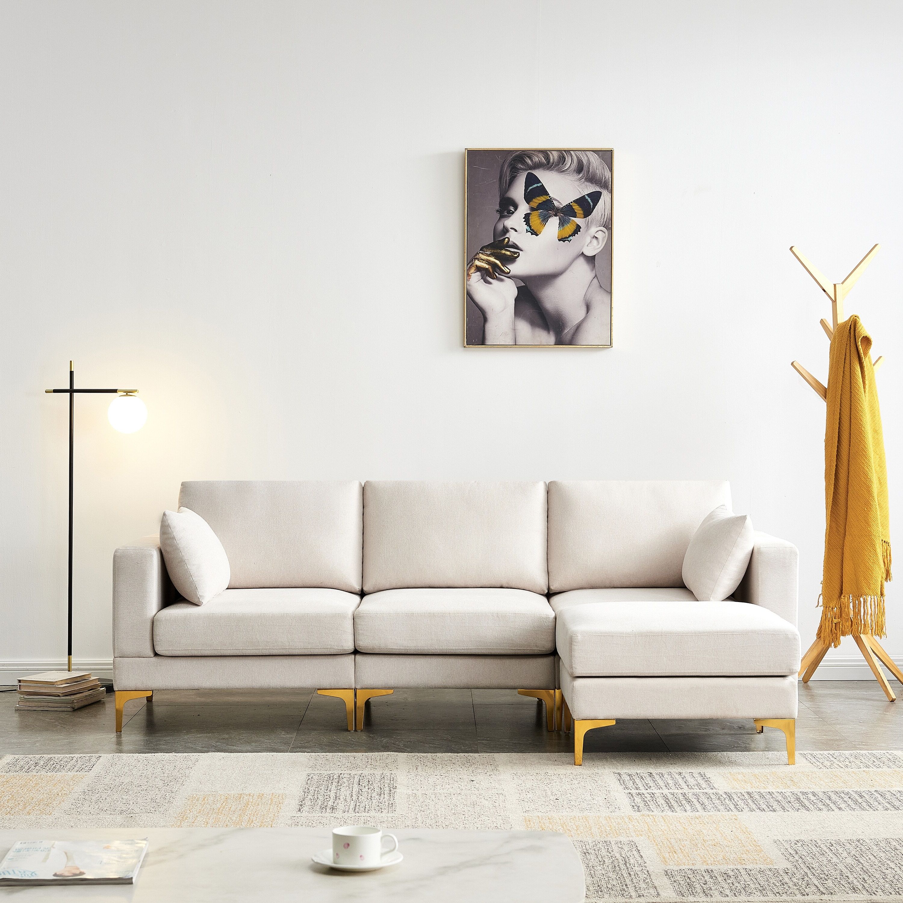L Shape Sectional Sofa With Golden Metal Legs, Modern Polyester Fabric  Leisure 3 Seat Sofa & Ottoman – Free Combination – Bed Bath & Beyond –  37686037 Pertaining To Free Combination Sectional Couches (View 18 of 20)