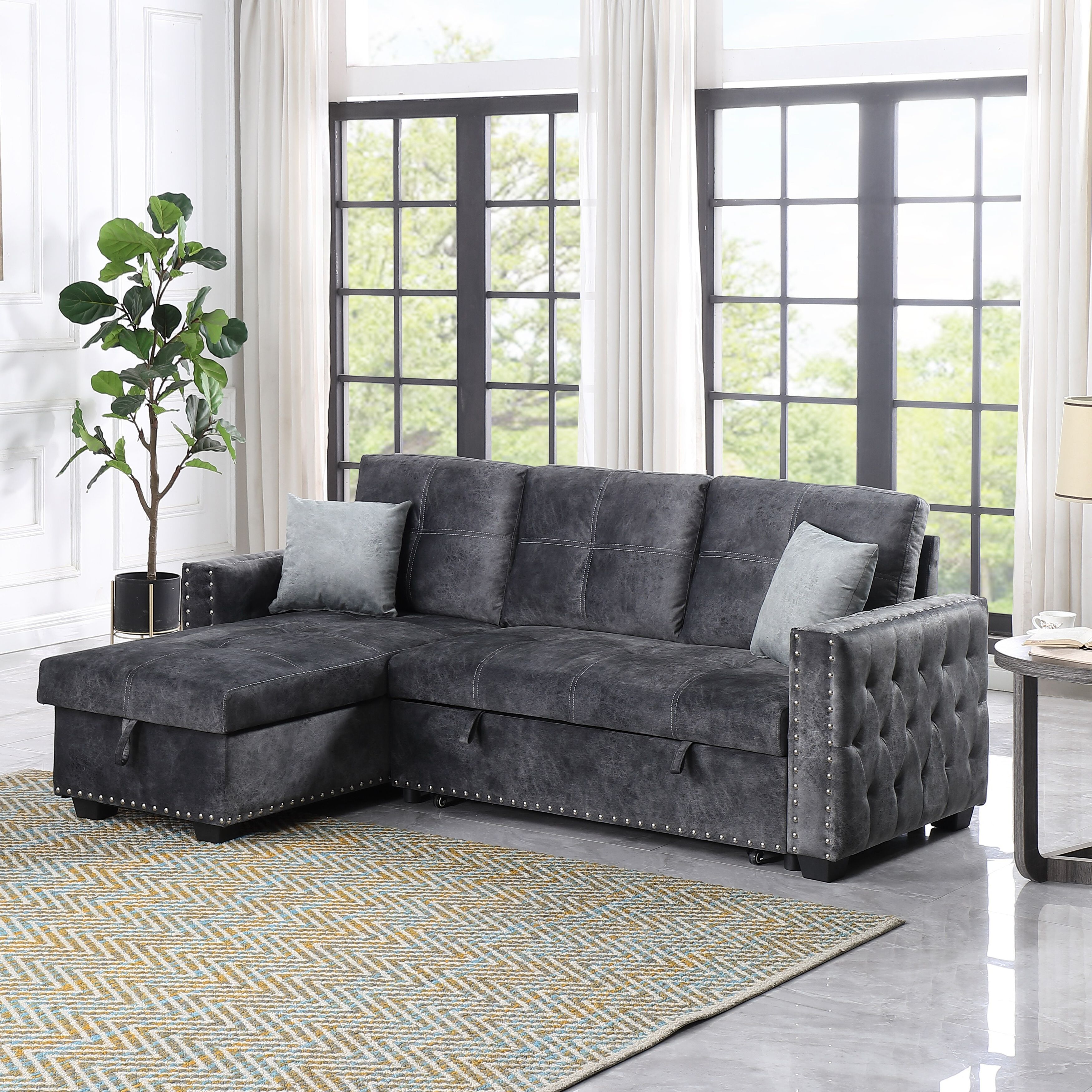 L Shape Sofa Set: Grey Velvet L  Shaped Sleeper Sofa Gkw Retail |  Idusem.idu.edu (View 13 of 20)