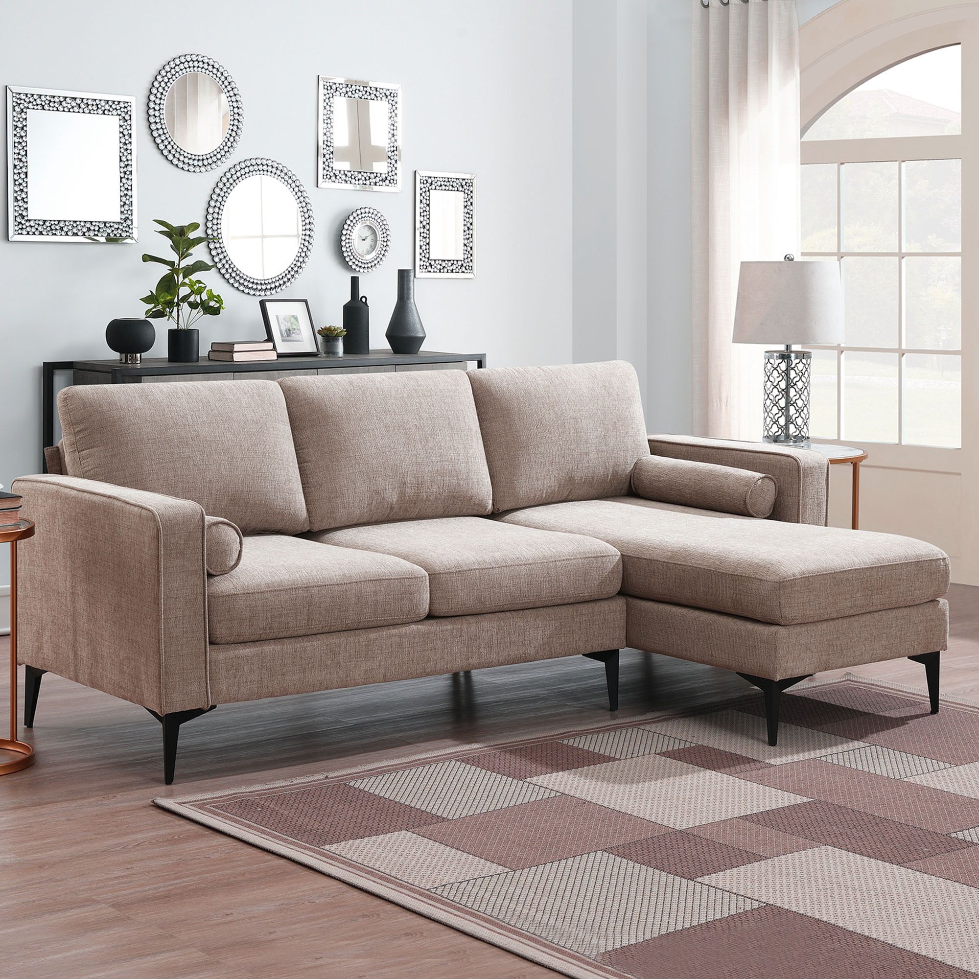 L Shaped Couch, 4 Seater Sectional Couch With Chaise And 2 Pillows, Modern  L Shaped Corner Couch, Heavy Duty Upholstered Sectional Couch, Kamida Sectional  Couch Furniture For Living Room, Light Brown – Walmart In Heavy Duty Sectional Couches (Gallery 11 of 20)