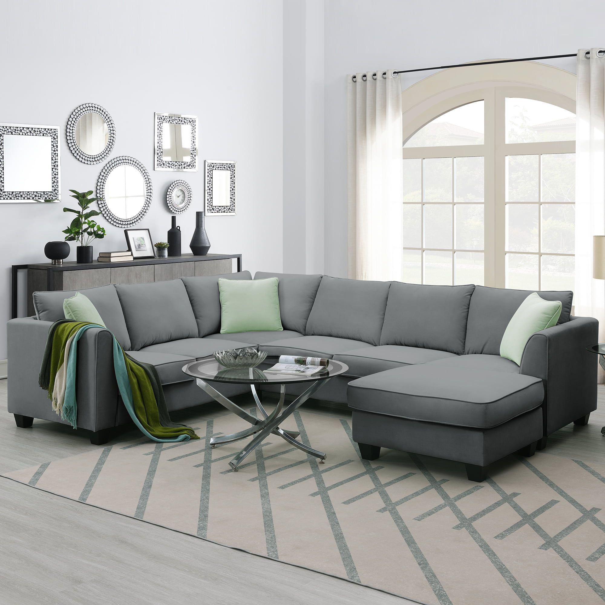 L Shaped Modular Sectional Couch, Kamida 7 Seater Sectional Couch With  Ottoman And 3 Pillows, Modern L Shaped Fabric Upholstered Couch Furniture,  Heavy Duty Sectional Couch For Living Room, Gray – Walmart For Modern L Shaped Fabric Upholstered Couches (Gallery 3 of 20)