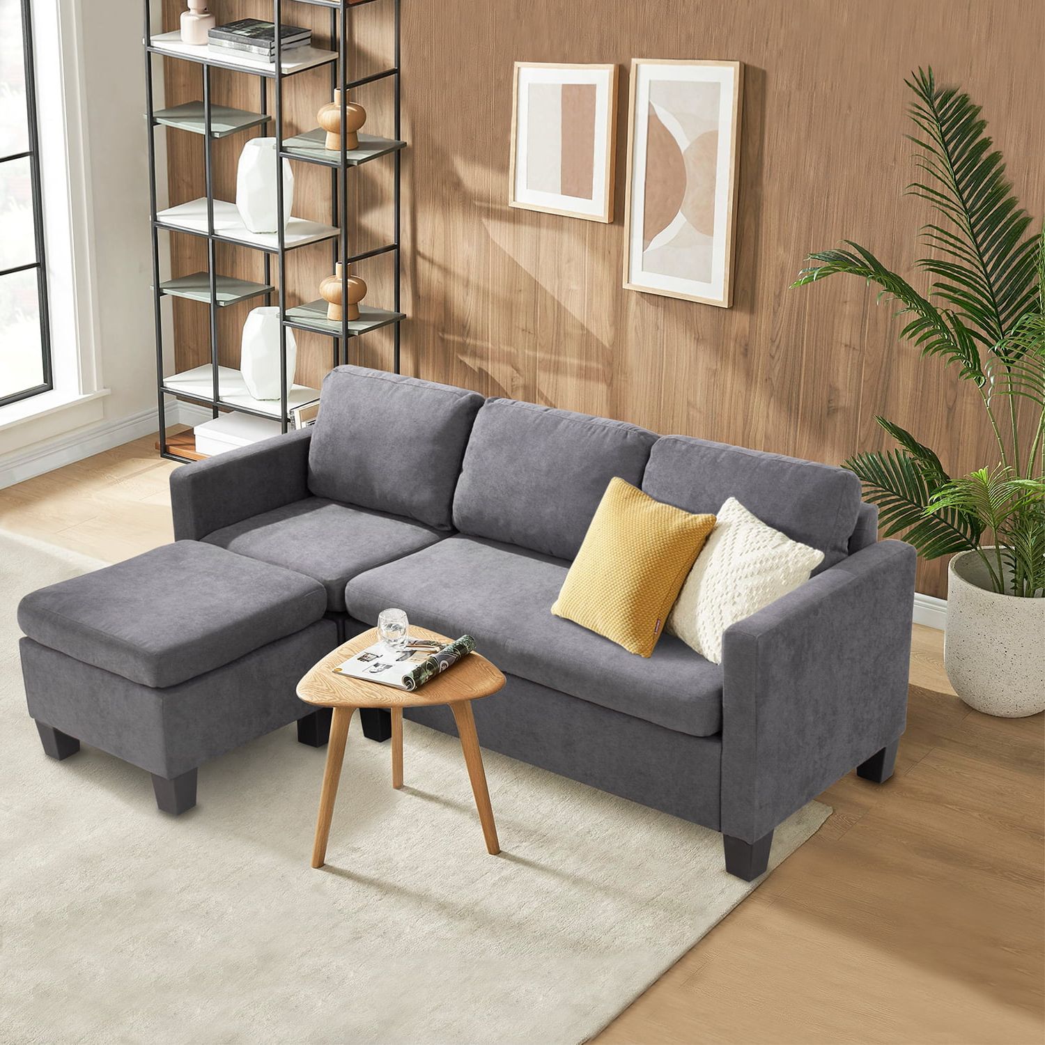 Lacoo Modern Linen Fabric L Shaped Sectional Sofa, Beige – Walmart With Modern Linen Fabric L Shaped Couches (View 7 of 20)