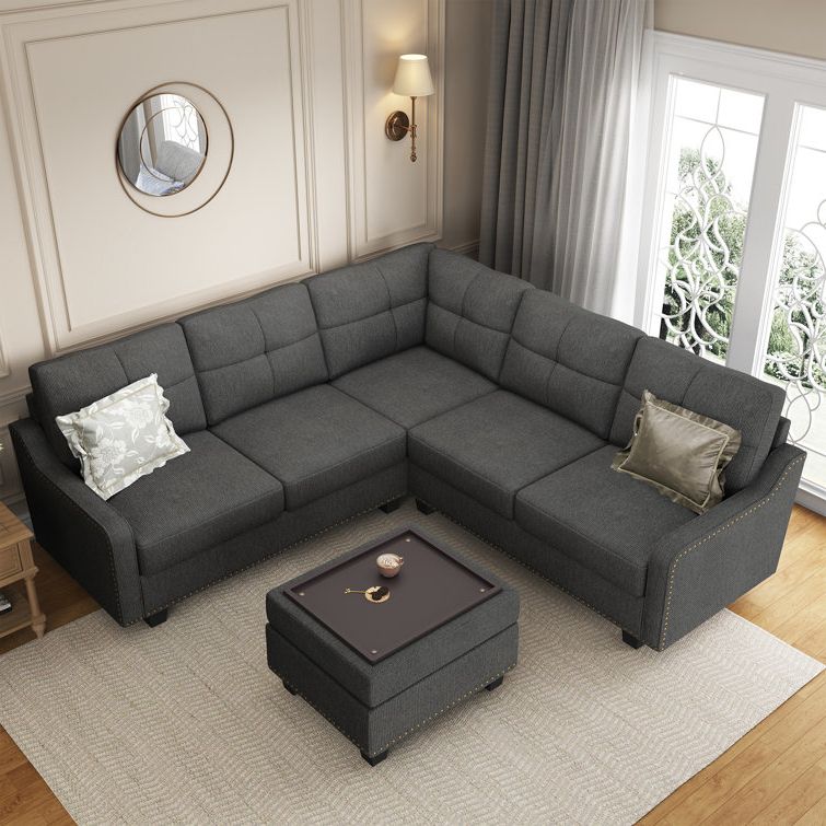 Lark Manor™ Tufted Corner Sectional Sofa With Storage Tray Ottoman &  Reviews | Wayfair Inside Sofa Set With Storage Tray Ottoman (Gallery 1 of 20)