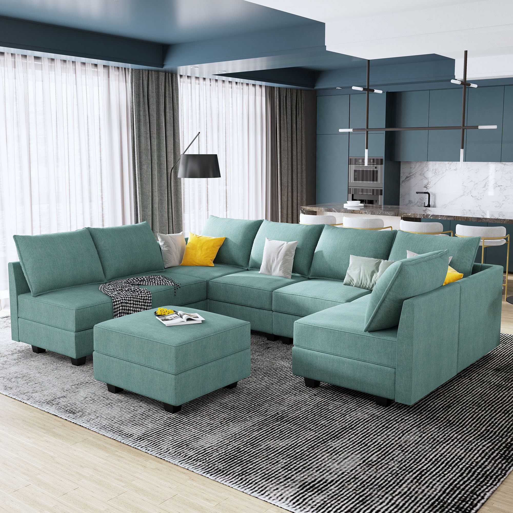 Latitude Run® 8 – Piece Modular U Shape Sectional Sofa With Ottoman &  Reviews | Wayfair For U Shaped Modular Sectional Sofas (Gallery 13 of 20)